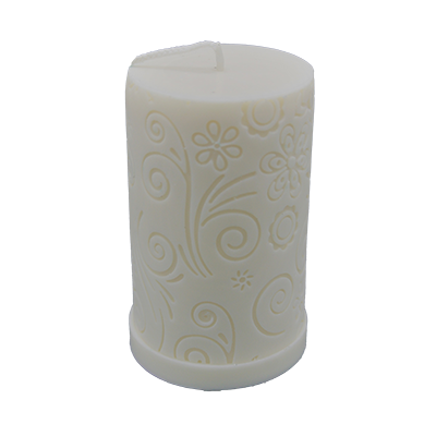 Thick Embossed Pillar Candle 13 cm &ndash; Flowers, Handcrafted from Rapeseed Wax